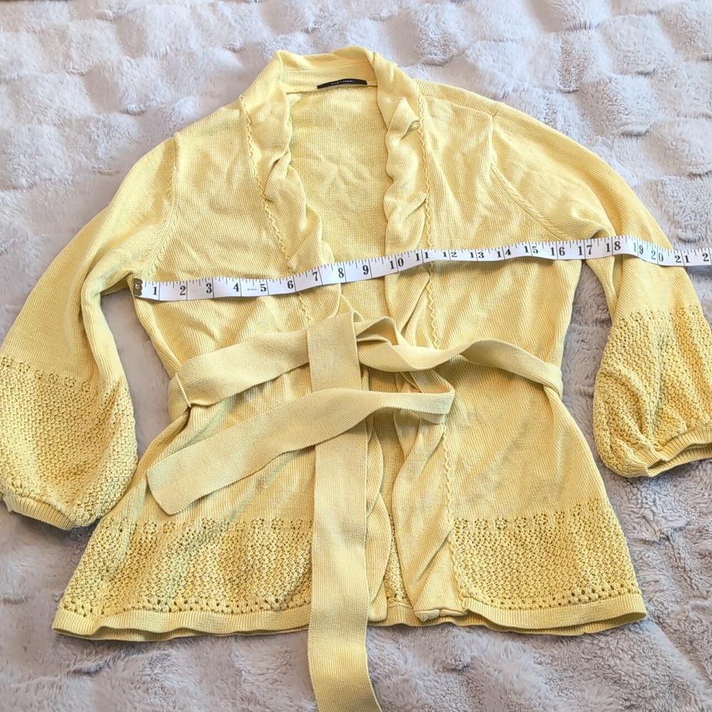 Elie Tahari Cotton Silk Yellow Sweater Knit Belted Cardigan Size Medium